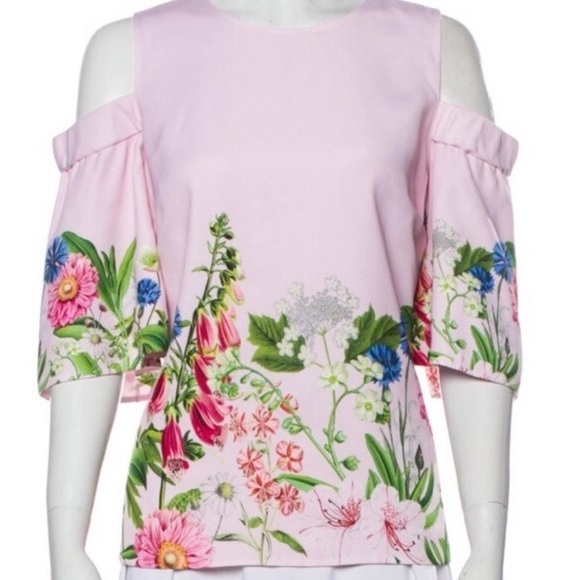 Ted Baker Pink Floral Print Off Shoulder Top SZ 4 =US Sz 10 NWT Ret $269 - Picture 3 of 11